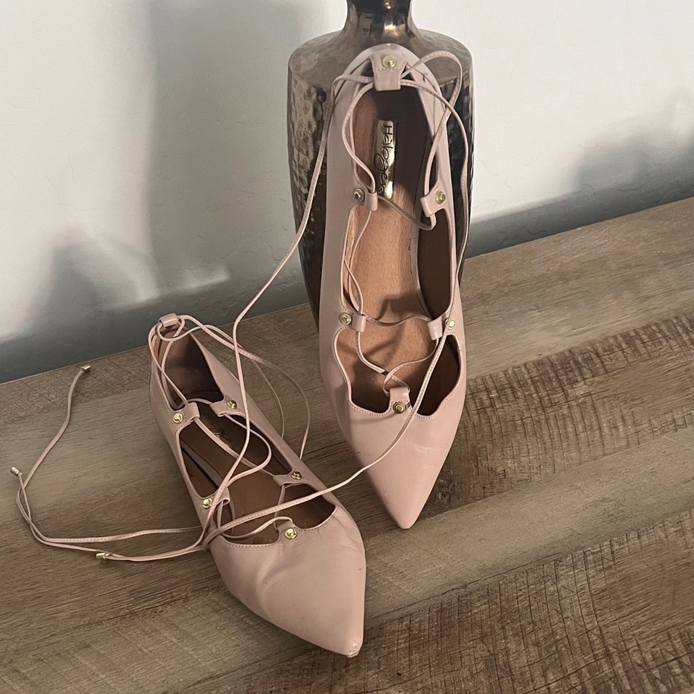 Halogen Blush Pink Pointed Lace-Up Flats